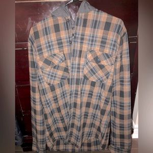 Aeropostale Mens Plaid Flannel Shirt with hood, Size Medium